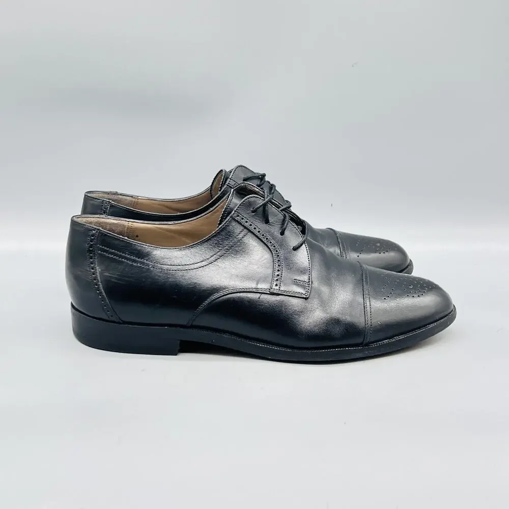 Bally Shoes Mens 8.5 Black Leather Cap Toe Derby Oxford Dress Almond Toe Classic